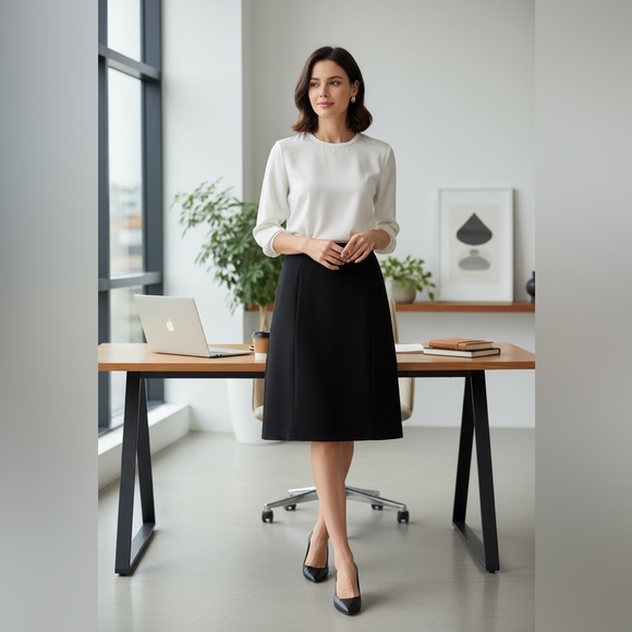 Lafayette 148 New York Skirt Size 4 Black Wool Blend Double Vent Pencil academia - Picture 2 of 16